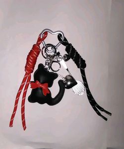 Leather Cat braided Keychain Set with accessories