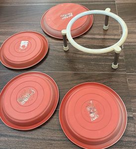 Set of 4 Plant Saucers with Stand
