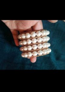 Elegant Pearl & Gold Bangles Set hand madeproduct