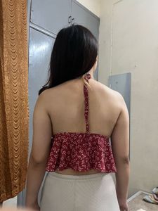 Cute Red Floral Halter Top