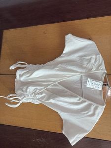 Cream Ruched Wrap Top