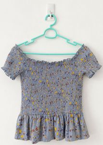 Blue Floral Smocked Peplum Top