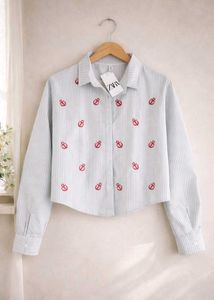 cropped Zara Striped Anchor Shirt