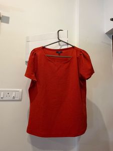 Chic Red Textured Puff Sleeve Top