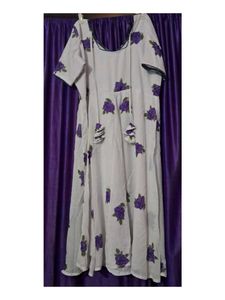 White Kurta with Purple Rose Print