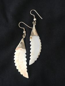 Feather mother of pearl carved Dangle Earrings