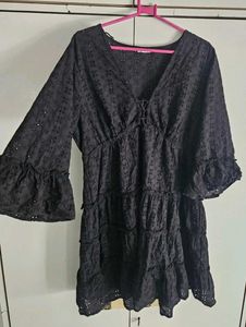 Chic Black Eyelet Tiered Dress