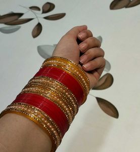 Beautiful Red &amp; Golden Bridal Bangles Set