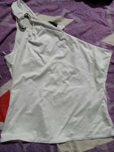 White One Shoulder Ring Detail Top