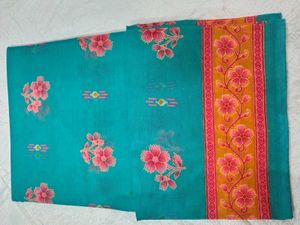Beautiful Teal Floral Saree with Free Cotton Towel
