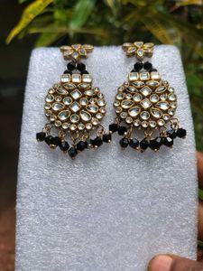 black🖤Kundan &amp; Pearl Dangle Earrings🌟🤗❤️