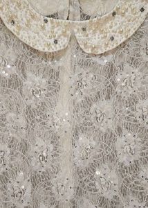 White Lace Top with Pearl Embellished Collar