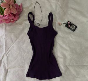 Ribbed Square Purple Neck Tank Top