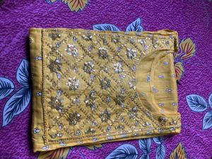 Yellow Kurta with Sequined Neckline