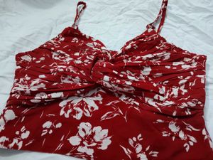 Red Floral Twist Front Mini Dress