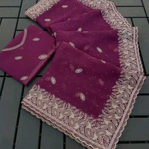 Elegant Teal Embroidered Saree