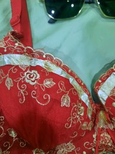 Red Floral Embroidered Bra