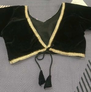 Black Velvet Blouse with Golden Trim