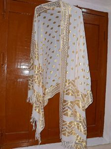 White &amp; Golden Designer Dupatta