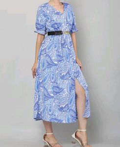 Blue Paisley Print Midi Dress