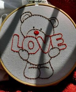 Teddy Bear Embroidery Hoop Art