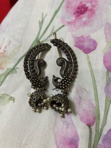 2 pack Oxidized Peacock Jhumka Earrings