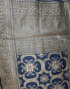 Exquisite Blue &amp; Gold Banarasi Silk Dupatta