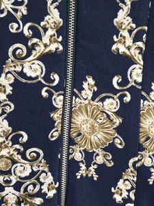 Navy Blue Baroque Print Dress