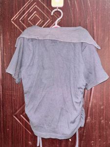 Grey Ruched Collared Neck Top