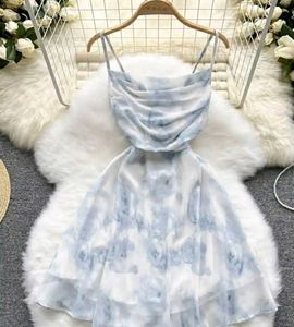 Blue Floral Spagetti Mini Dress
