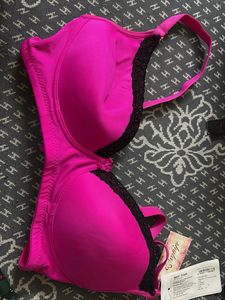 Vibrant Pink Lace Trim Bra