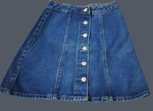 Button-Front Denim A-Line Mini Skirt🌀