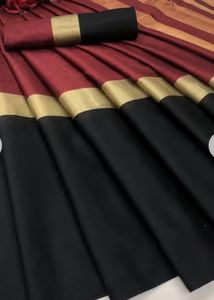 Elegant Striped Maroon Gold Saree