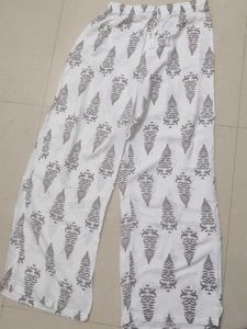 White Palazzo Pants with Grey Print