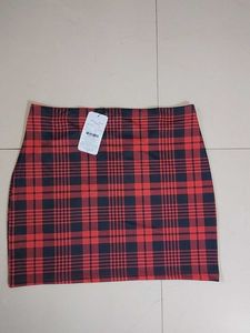 New red Plaid Mini Skirt