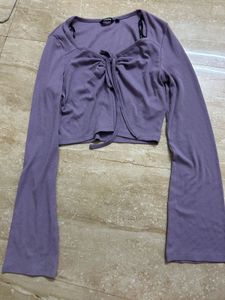 Purple Tie-Front Crop Top