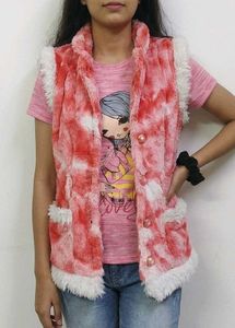 Pink & White Faux Fur Vest