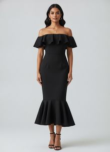 Chic Black Off-Shoulder Ruffle Dress