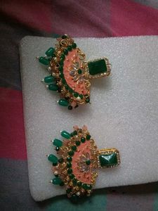Green Stone &amp; Pearl Jhumka Set