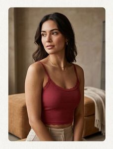 Ribbed Lace Trim Crop Tank Top