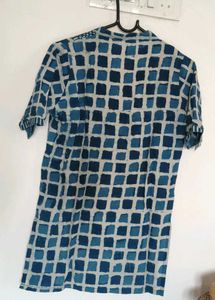 Blue Block Print Cotton Kurta