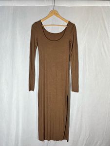 Brown Long Sleeve Midi Dress