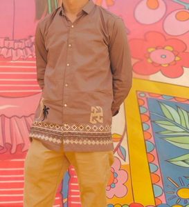 Men's Brown Embroidered Casual Shirt