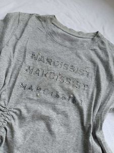 Grey "Narcissist" Ruched T-Shirt