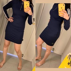 H&M Navy Blue Casual Dress with Striped Sleeves