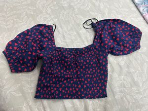 Heart Print Puff Sleeve Top