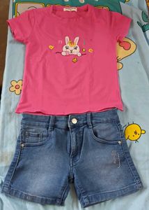 Cute Bunny T-shirt and Denim Shorts Set