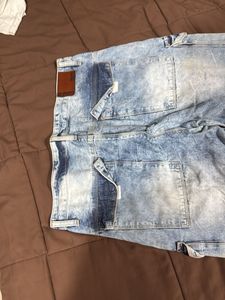 Men's Light Wash Cargo Jeans