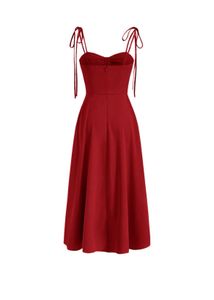 Chic Red Tie-Strap Midi Dress
