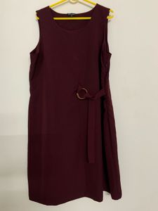 Annabelle Plus Size Wine Dress with Belt Detail